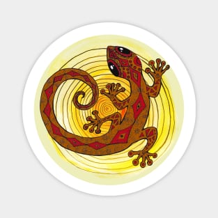 Gold Gecko Lizard in a Sun Spiral Magnet